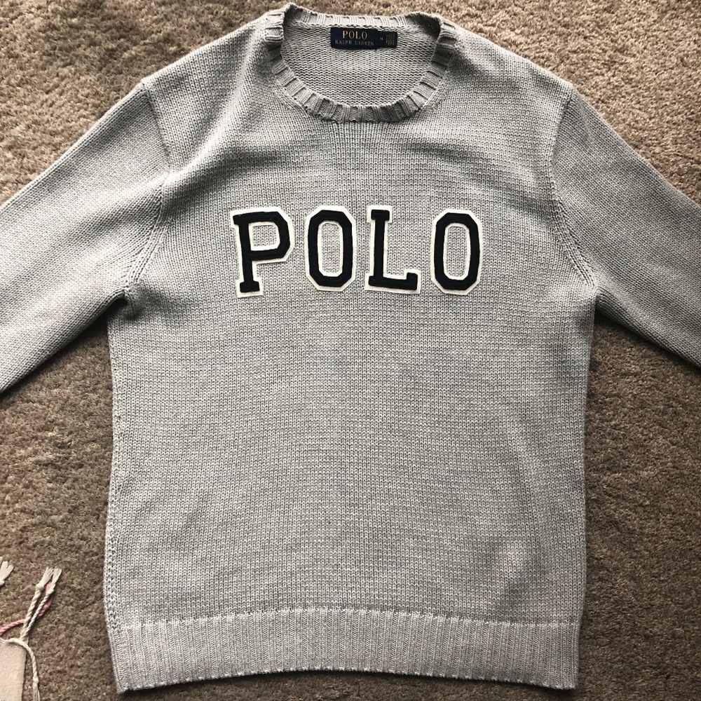 POLO Ralph Lauren Logo Slogan Grey Sweater